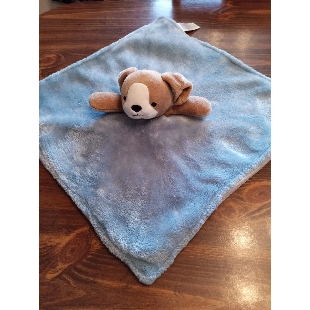 Carters Blue Puppy Dog Lovey Security Blanket Plush Tan White Infant 14